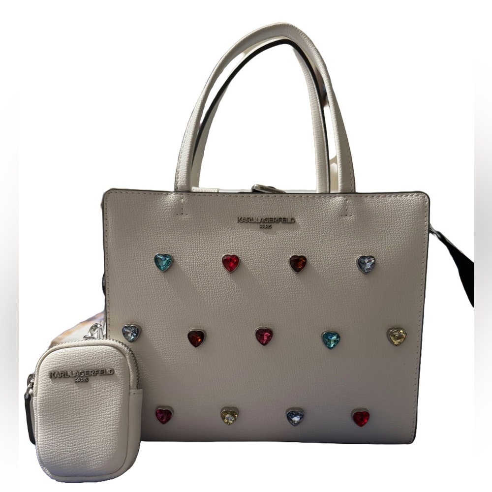 Karl Lagerfeld Jewel Heart Tote/Crossbody *New* with zip pouch